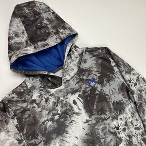Under Armour Hoodie Youth XL Gray Tie Dye Blue Trim Loose Fit